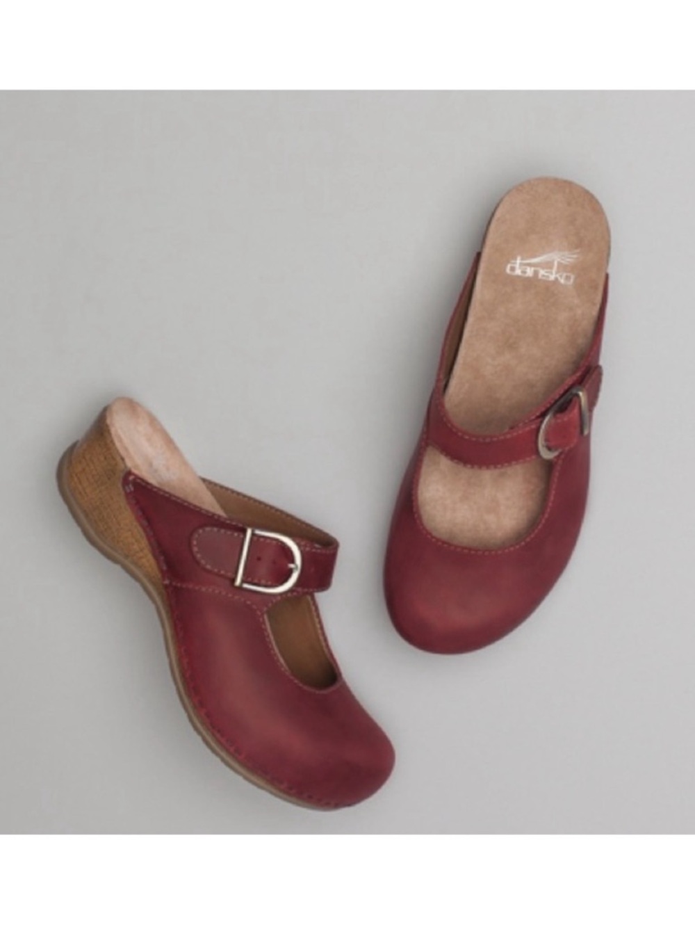 Dansko Women's Red Leather Mary Jane Clogs with Buckle Strap - Picture 12 of 13